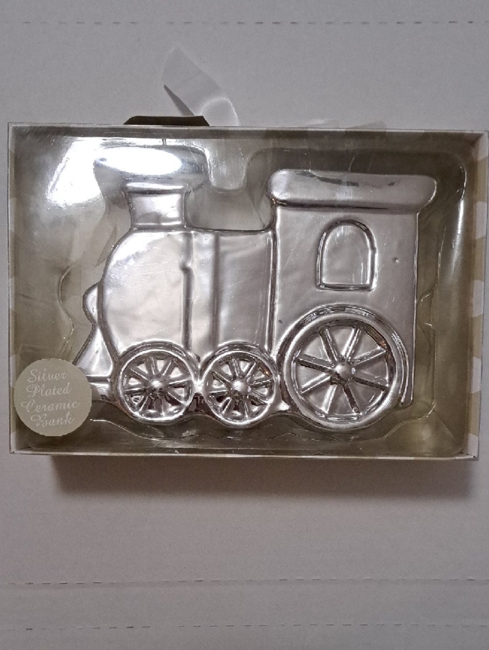 Train Silver Plated Ceramic Bank